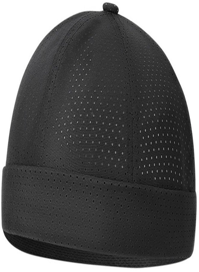 PTDTSHOU Mens Breathable Mesh Brimless Hat,No Brim Summer Docker Beanie Cap Lightweight Black - Image 1